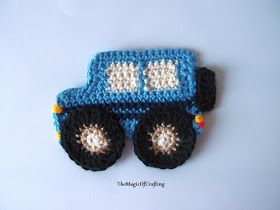 Free crochet patterns and DIY, crochet charts: Jeep Crochet Applique Patterns Free, Crochet Embellishments, Crochet Car, Crochet Square Patterns, Applique Pattern, Crochet Motifs, Crochet Applique, Applique Patterns, Crochet Chart