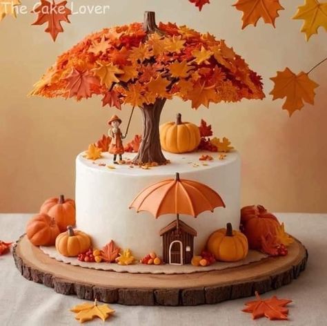 Beautiful Fall Cakes, Fall Theme Cakes, Themed Cake Ideas, Autumn Cakes, Desserts Easy No Bake, Desserts For Kids, Desserts Ideas, Thanksgiving Cakes, Beautiful Cake Designs