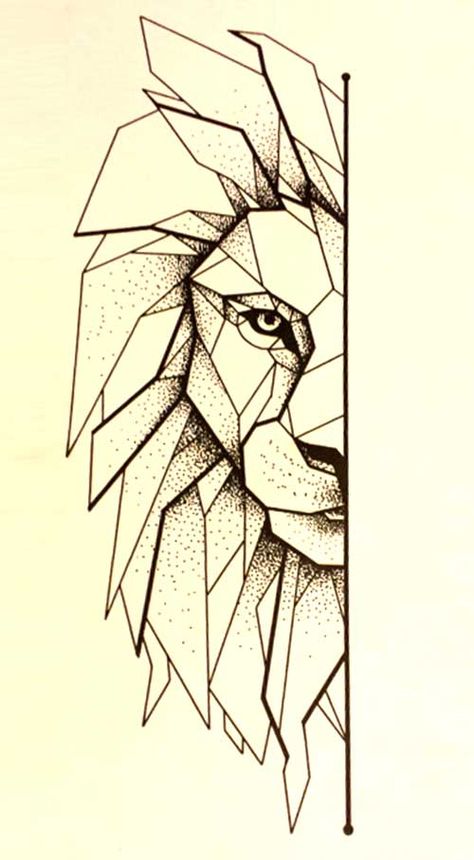 Geometric Art Diy, Geometric Lion Tattoo, Origami Tattoo, Lion Sketch, Tattoo Lion, Geometric Lion, Geometric Bear, Lion Drawing, Geometric Drawing