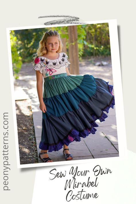 Maribel Costume Diy, Mirabel Costume, Diy Mirabel Costume, Sewing Disney Dresses, Repunzel Dress Pattern, Belle Peasant Dress Pattern, Rapunzel Dress Pattern Sewing, Mary Poppins Outfit, Barbie Peasant Dress Pattern