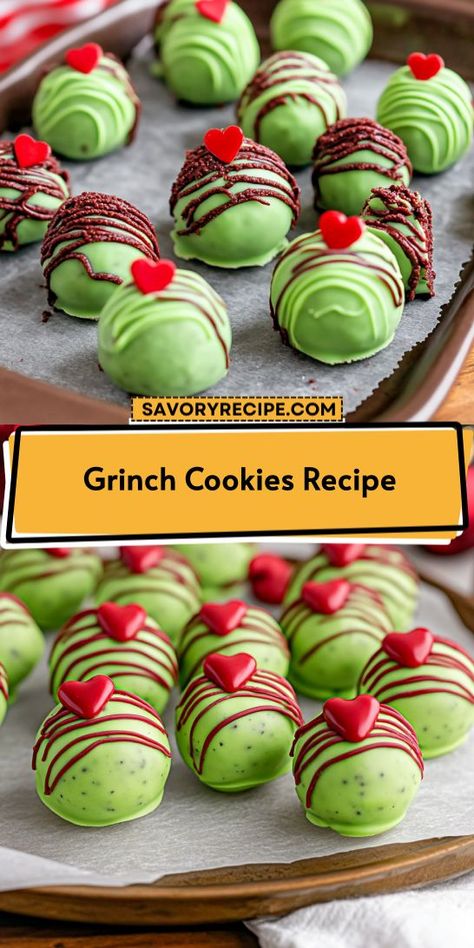 Looking for a festive treat that will bring holiday cheer? These Grinch Cookies are not only adorable but bursting with flavor! Bake these delightful Christmas Desserts to impress your friends and family. Don’t forget to save this recipe for your holiday baking needs! Easy Grinch Cookies, Grinch Cookies Recipe, Desserts To Impress, Cookie Swap Recipes, Festive Baking, Grinch Cookies, Holiday Baking List, Savory Recipe, Best Christmas Cookies