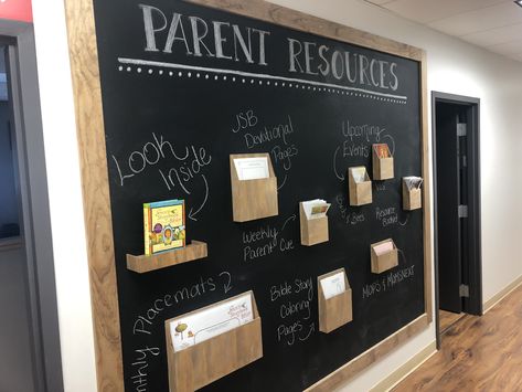 Daycare Lobby Ideas Reception Areas, Parent Resource Wall, Church Childrens Ministry Decor, Childrens Ministry Storage, Youth Room Decor, Parent Resource Wall Church, Youth Group Room Design, Church Information Wall, Children’s Church Design