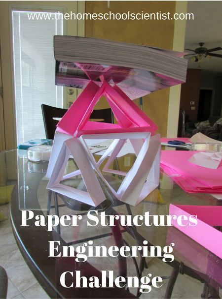 Paper Structures Engineering Challenge - The Homeschool Scientist - stem activity Structure Engineering, Stem High School, Engineering Design Challenge, Elementary Science Activities, Steam Challenges, Stem Classes, Stem Lab, Paper Structure, Engineering Activities