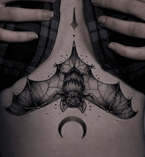 Vampire Tattoo Designs, Chest Tattoo Designs Female, Illusion Tattoo, Bats Tattoo Design, Vampire Tattoo, Optical Illusion Tattoos, Illusion Tattoos, Optical Illusion Tattoo, Bat Tattoo