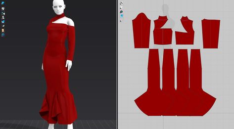 Fashion 3d (marvelous designer) Clo 3d Pattern, Clo3d Patterns, 3d Garments, Indian Bridal Wear Red, Digital Fashion Design, Clo 3d, Pajama Fashion, 3d Fashion, Fashion Drawing Dresses