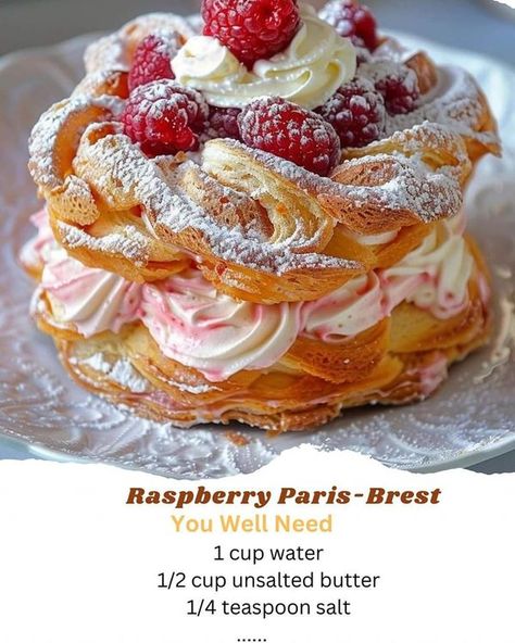 Raspberry Paris Brest, Paris Brest Recipes, Grandma's Recipes, Grandma Cooking, Paris Brest, Grandmas Recipes, Heavy Cream, Unsalted Butter, Purpose Flour