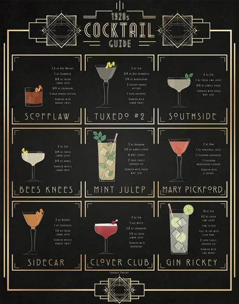 1920s Cocktails, Roaring 20s Birthday Party, Roaring 20s Birthday, Clover Club, Gatsby Birthday Party, Prohibition Party, Gatsby Birthday, Speakeasy Party, Great Gatsby Themed Party