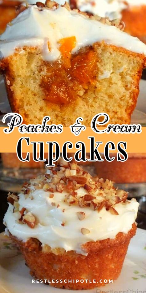 Bourbon Cake Recipe, Bourbon Cupcakes, Peach Cobbler Cupcakes, Special Cupcakes, Peaches Cream Cheese, Bourbon Cake, Peach Filling, Peach Cupcakes, Cream Cheese Frosting Easy