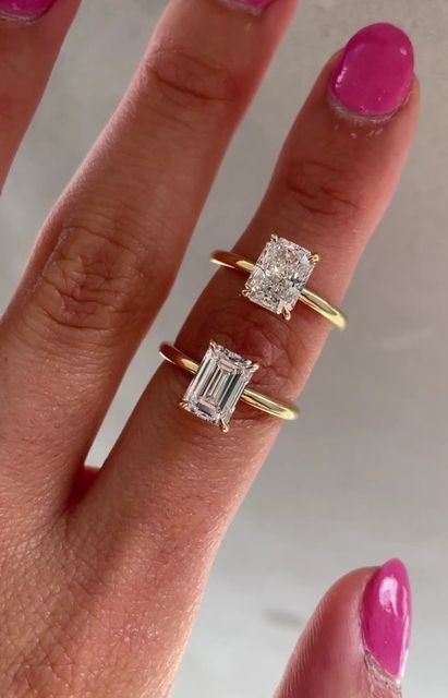 Radiant Vs Emerald, Rectangle Engagement Rings, Dream Wedding Ring, Radiant Cut Engagement Rings, Cute Engagement Rings, Future Engagement Rings, Engagement Inspo, Radiant Engagement Rings, Engagement Ring Shapes