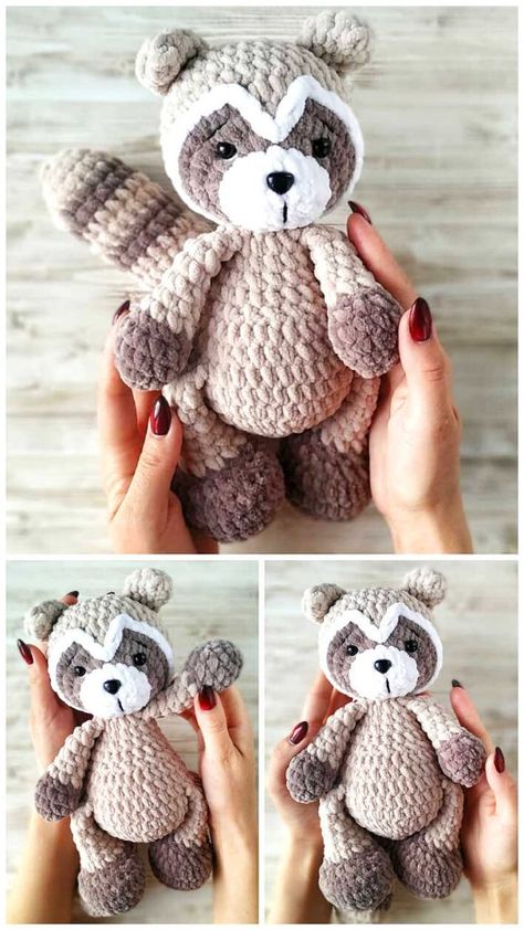 Amigurumi Raccoon Crochet Free Pattern Crochet Racoon Pattern Free, Crochet Baby Nursery, Amigurumi Raccoon, Raccoon Crochet, Crochet Raccoon, Crochet Woodland, Bear Patterns, Crochet Cat Pattern, Crochet Dolls Free Patterns