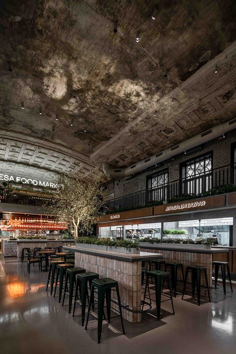 ODESA FOOD MARKET :: Behance Interior Design Industrial, Alex Cooper, Industrial Restaurant, Gin Bar, Modern Food, Industrial Dining, Hotel Project, Hall Design, Food Hall