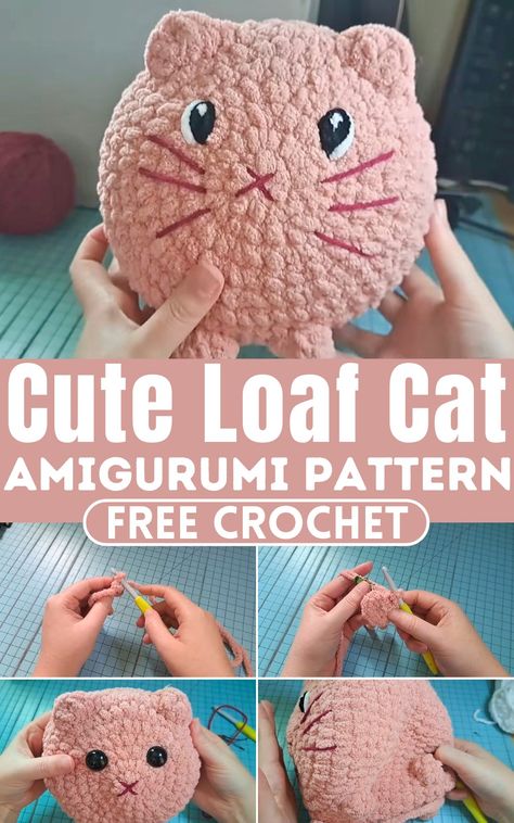 Cat Pillow Crochet Pattern, Crochet Cat Plushie Pattern, Free Kitty Crochet Pattern, Fluffy Cat Crochet, Mini Loaf Cat Crochet Pattern Free, Loaf Kitty Crochet Pattern, Cat Plush Crochet Pattern, Chonky Cat Crochet Pattern, Crochet Cat Loaf Plushie Free Pattern