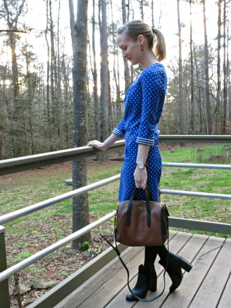 Boden polka dot shift dress, Fossil Sydney satchel Fossil Sydney Satchel, Fossil Satchel, Chic Autumn, Style Blog, Lawyer, Shift Dress, Fossil, Bucket Bag, Fashion Blog