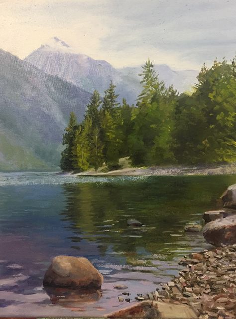 Mountains Reference Photo, Mountain Painting Reference, Photo References For Drawing Landscape, Mountain Lake Landscape Painting, How To Draw Lake Water, Lake Landscape Drawing, Lake Drawing Reference, Painting Reference Photos Landscape, Lake Reference