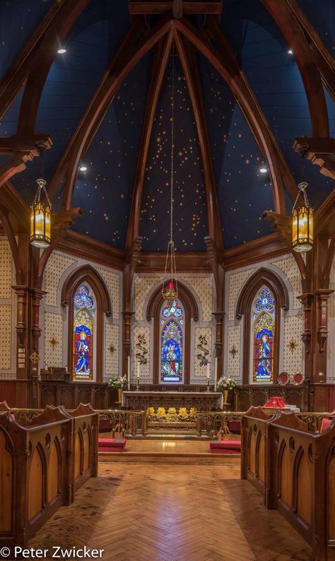 Interior of St. John's Anglican Church Inside Churches Interiors, Christian Church Interior Design, Starry Ceilings, Cathedrals Interior, Church Ceiling, Gothic Library, Starry Ceiling, Church Interior Design, Black Church