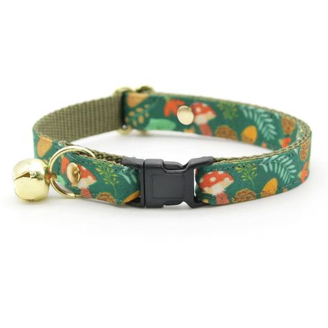 Cat Collar forest Fantasy Botanical Green Cat - Etsy Green Cat Collar, Nature Mushrooms, Fall Cats, Green Cat, Mini Dogs, Tiny Dogs, Cat Posters, Small Cat, Fluffy Cat