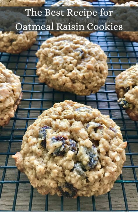 The Best Recipe for Oatmeal Raisin Cookies - One Hundred Dollars a Month Oatmeal Raisin Cookies Easy, Recipe For Oatmeal, Best Oatmeal Raisin Cookies, Best Christmas Cookie Recipes, Best Oatmeal Cookies, Raisin Recipes, Cookie Recipes Oatmeal Raisin, Oatmeal Raisin Cookies Chewy, Cookies Chewy