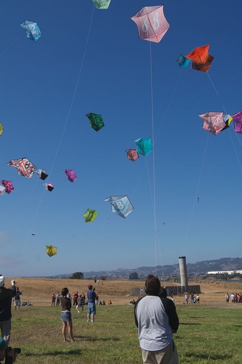 These Japanese Rokkaku kites were not as peaceful as they looked. This was actually a kite fight where you would try to knock your opponent's out of the air. If your kite touches the ground, you're out. Some even managed to sever another kite's string with their string. (lightly edited by T.P. (my-best-kite.com) ) Big Kites, Alphabet Dating, Kites For Kids, Kite Designs, Kite Festival, Kite Flying, Student Council, Wind Power, Kites