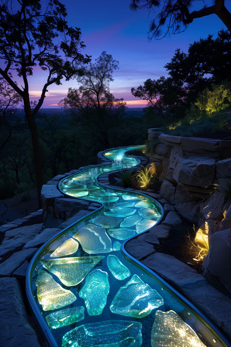 LIGHT PATHWAY, BACK YARD IDEAS, PATHWAY, WALKWAY, OUTDOORS, Floating Walkway Pathways, Water Pathway, Back Yard Ideas, Light Pathway, Mosaic Walkway, Glass Walkway, Cobblestone Walkway, Bamboo Landscape, Rock Path