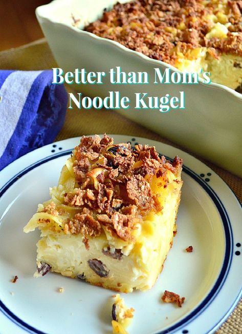 Sweet Noodle Kugel is our family's favorite! It sure beats my mom's! #noodles #noodlekugel #Jewishrecipes Sweet Noodle Kugel Recipe, Sweet Noodle Kugel, Mama Noodles, Noodle Kugel Recipe, Mom Brunch, Potato Kugel, Jewish Holiday Recipes, Recipe Sweet, Baking Muffins