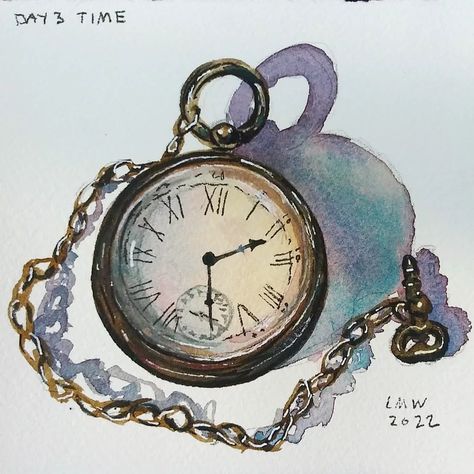 Live Painting Class Today 12 noon ET: Paint a Pocketwatch with me! – The Frugal Crafter Blog Importance Of Time Drawing, Time Related Drawings, Clock Painting Ideas On Canvas, Watercolor Vintage Painting, Clock Painting Acrylic, Watch Painting Art, Time Artwork Ideas, Vintage Clock Drawing, Time Art Clock