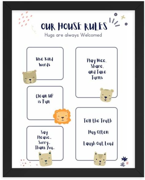 Framed Kids Rules Poster, Family Rules, Playroom Rules, Behavior Print, Kids Room Art, Kids Room, House Rules for Kids Poster Kids Rules Chart, House Rules For Kids, Preschool Rules Poster, Rules For My Future Kids, Playroom Rules Printable Free, Family Rules Poster, House Rules Poster, Montessori House, Playroom Rules