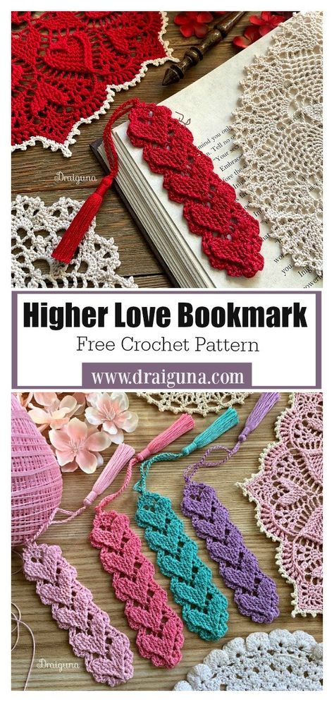 Higher Love Bookmark Free Crochet Pattern #freecrochetpattern #crochetpattern #heartpattern #bookmarkpattern Crochet Bookmarks Free Patterns, Easy Crochet Bookmarks, Bookmarks Ideas, Marque-pages Au Crochet, Crochet Bookmark Pattern, Heart Bookmark, Easy Knitting Projects, Crochet Bookmarks, Haken Baby