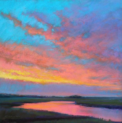 Impressionist Paintings Landscape, Pastels Paintings, Pastel Landscapes, Oil Pastel Landscape, Impressive Art, Chalk Pastel Art, Soft Pastel Art, Chalk Pastel, Pastel Sunset