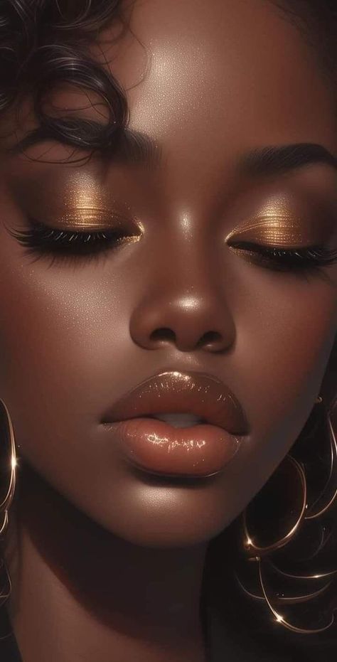 Black Queen Makeup, Goddess Makeup, Gold Makeup Looks, Lip Art Makeup, Makeup For Black Skin, Queen Makeup, Hot Makeup, Golden Goddess, Gold Makeup