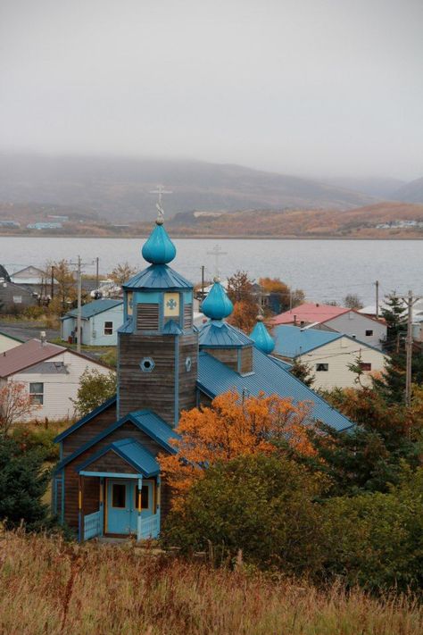 Three Saints Russian Orthodox Church, Old Harbor, Kodiak Island, Alaska. #alaska #usa #travel #wanderlust #landscape #scenery #nature #photography #church #visittheusa  #travelalaska Alaskan Honeymoon, Fantasy Empire, Aurora Borealis Alaska, Northwest Passage, Kodiak Alaska, Kodiak Island, Russian Orthodox Church, Sitka Alaska, North To Alaska