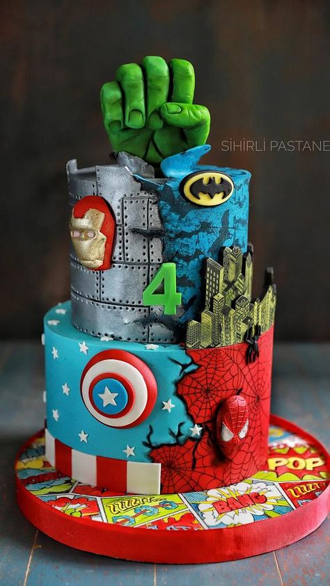 Spiderman Birthday Cake Ideas, Avengers Cake Design, Avengers Themed Cakes, Marvel Birthday Cake, Hulk Birthday Cakes, Marvel Avengers Cake, Ironman Cake, Spiderman Birthday Cake, Marvel Birthday Party