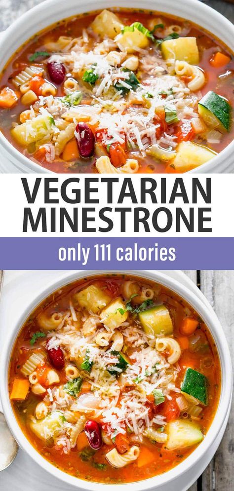 A quick and healthy vegetarian Minestrone soup recipe {can be made vegan and gluten-free if desired} with zucchini and basil. Only 111 calories per cup. Vegetarian Soup Recipes Healthy, Soup Recipes Vegetarian, Vegetarian Minestrone, Vegetarian Minestrone Soup, Veggie Soup Recipes, Minestrone Soup Recipe, Vegetarian Soup Recipes, Minestrone Soup, Veggie Soup