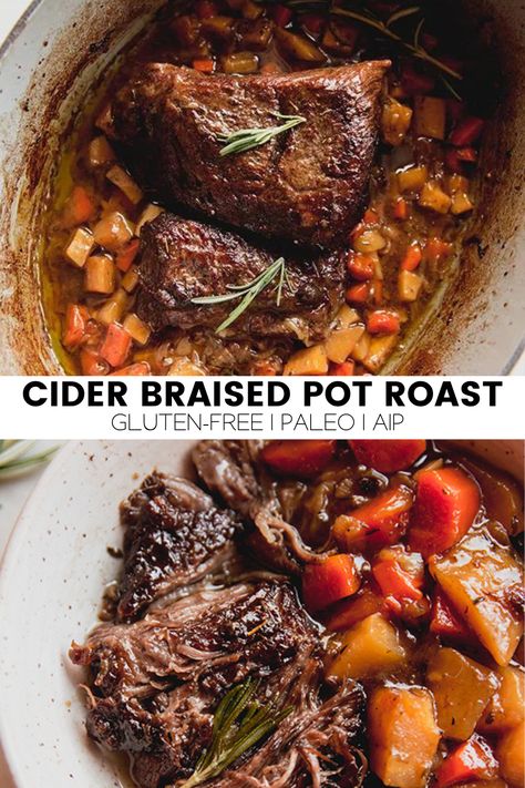 Cider Braised Pot Roast - Unbound Wellness Braised Pot Roast, Dutch Oven Pot Roast, Crockpot Pot Roast, Unbound Wellness, Roasted Apples, Beef Pot Roast, Winter Dishes, One Pot Meal, Healthy Comfort