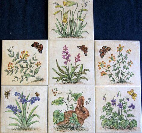 Kitchen Tile Mural, How To Make Ceramic, Backsplash Mural, Dutch Tiles, Baby Rabbit, Victorian Tiles, Delft Tiles, Victorian Garden, Flower Tile