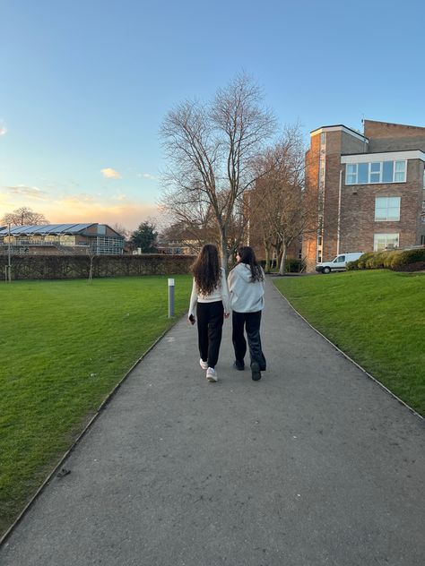 Walks With Friends Aesthetic, School Friendship Aesthetic, Friends Walking Aesthetic, Walking To School Aesthetic, Alanna Core, Walking To School, Sunset Walk, Family Nature, Walk To School