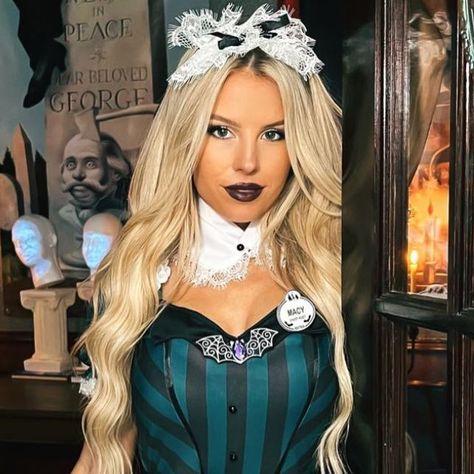 Macy Blackwell on Instagram: "Welcome Foolish Mortals!🕯️ I am your host, your ghost host…🦇 Transformed the office into a mini haunted mansion!🔮 I’m a major Disney adult, so this room and these costumes are giving me the spookiest joy! Posting a step-by-step next! Everything linked in my LTK! 🖤 #hauntedmansion #disneyshauntedmansion #ghosthost #hatboxghost #halloweencostume #disneycreators @disneyparks" Ghost Host Costume, Haunted Mansion Costume, Hatbox Ghost, Haunted Mansion Halloween, Disney Haunted Mansion, Halloween Haunted Houses, London Restaurants, Haunted Mansion, Hallows Eve