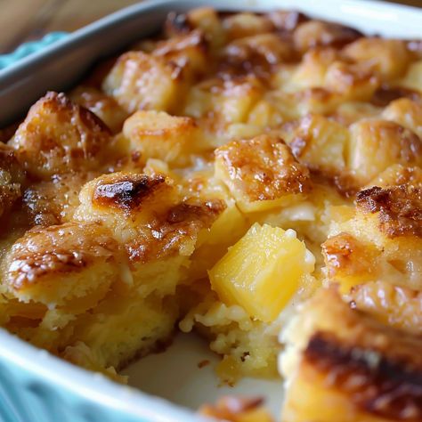 Pineapple Bread Pudding Banana Nut Bread Pudding, Pineapple Casserole With Bread, Pineapple Bread Casserole, Pineapple Bread Pudding Recipe, Pineapple Kugel, Coconut Bread Pudding Recipe, Pineapple Coconut Bread, Pineapple Breakfast, Coconut Bread Pudding