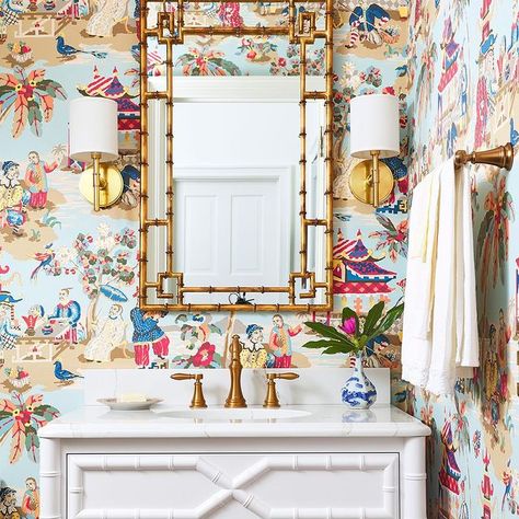 Grace Brackman Design (@gracebrackmandesign) • Instagram photos and videos Chinoiserie Bathroom, Bathroom With Wallpaper, Custom Sinks, Chinoiserie Decorating, Grand Millennial, Powder Room Design, With Wallpaper, Chinoiserie Style, Chinoiserie Wallpaper