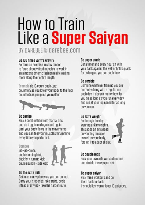 How to Train Like a Super Saiyan Super Saiyan Workout, Saiyan Workout, Neila Rey Workout, Anime Workouts, Superhero Workout, Workout Routine For Men, Calisthenics Workout, Martial Arts Workout, Boxing Workout