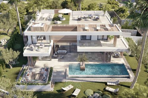 New villa in Estepona with private swimming pool and a lovely sea view Marbella Villas, Mediterranean Villa, 일본 패션, Building House Plans Designs, Marbella Spain, Beach View, Villa Design, Home Design Plans, Pool Designs