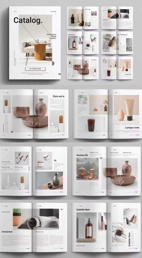 Aesthetic graphic content Minimal Catalogue Design, Product Catalog Design Layout Templates, Cosmetic Catalogue Design, Interior Magazine Layout, Product Catalogue Design Layout, Catalogue Layout Design, Cosmetic Brochure, Catalog Layout Design, Catalogue Design Ideas