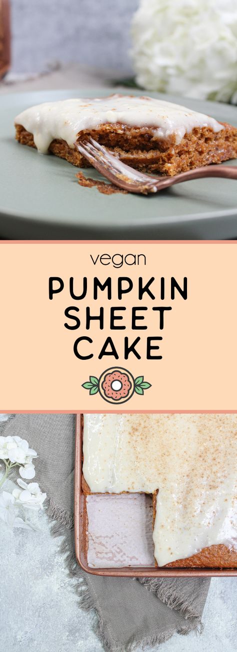 This Vegan Pumpkin Sheet Cake is a delicious seasonal dessert bursting with cinnamon, nutmeg, ginger, and cloves. This cake is full of all the best pumpkin spice flavors and includes a classic cream cheese frosting. Peanut Butter For Dogs, Pumpkin Sheet Cake, Birthday Sheet Cakes, Food Bakery, Seasonal Desserts, White Buttercream, Sweet Potatoes For Dogs, Cake Vegan, Best Pumpkin