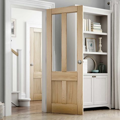 Jeld-Wen Internal 4 Panel Clear Glazed Oak Door - Unfinished - Deco Ra 4 Panel Internal Doors, 4 Panel Doors, Jeld Wen Doors, Internal Door, Fire Doors, Oak Doors, Internal Doors, Bifold Doors, Classic Elegant