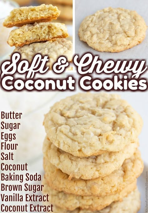 Do you love the sweet taste of Coconut? Well, this Coconut Cookies recipe may even change the mind of someone who doesn't like coconut. These are so good and a perfect treat to share with your friends and family. Chewy Coconut Cookies, Coconut Pecan Cookies, Cookies Soft And Chewy, Coconut Cookies Recipes, Easy Bar Recipes, Coconut Chocolate Chip Cookies, Coconut Baking, Crescent Recipes, Family Desserts