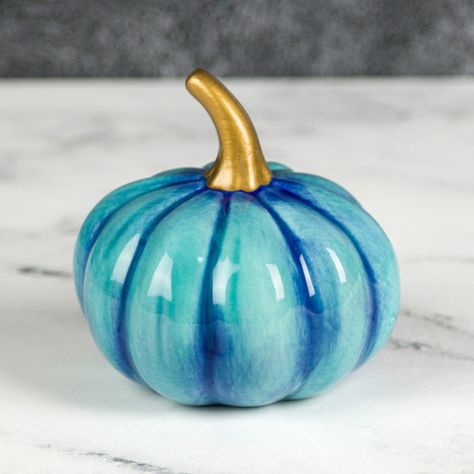 Blue Textured Pumpkins - Mayco Ceramic Pumpkin Painting Ideas, Cauldron Harry Potter, Fantasy Artifact, Witchcraft Potions, Pottery Halloween, Pumpkin Pottery, Coastal Table Decor, Dollar Tree Fall Decor Diy, Coastal Table