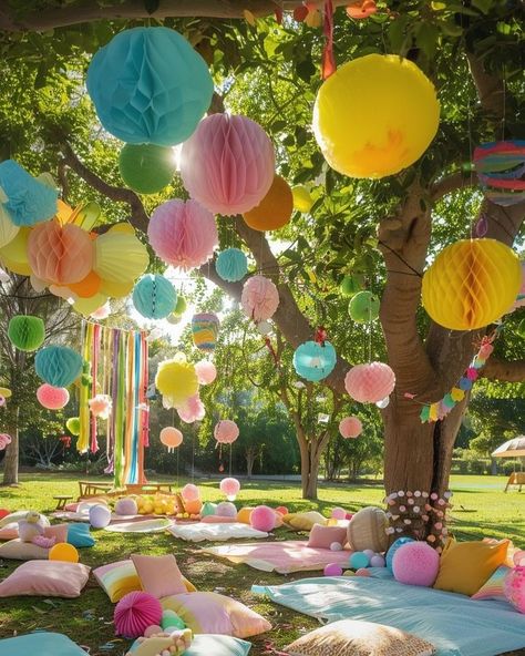 Make my party outside (@makemypartyoutside) • Instagram photos and videos Hippy Party Decorations, Hippie Party Decorations, Festival Birthday Party, Party Outside, Park Birthday, Hippie Party, Rainbow Garden, Diy Party Decorations, Diy Party