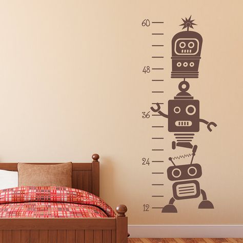 Growth Chart Wall Decal Robot Wall Decal by StephenEdwardGraphic Robot Bedroom, Robot Room, Wall Growth Chart, Robot Theme, Kids Room Wall Decals, Wall Decals For Bedroom, Children Bedroom, The Robot, Growth Chart