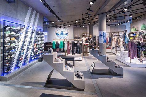 Adidas Originals flagship store, Berlin – Germany Art Deco Colors, Shoe Store Design, Adidas Store, Retail Store Design, Retail Design Blog, Retail Interior, Retail Space, Limes, Booth Design