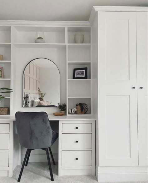 Wardrobe Design With Dressing, Wardrobe Design With Dressing Table, Dressing Table Hacks, Built In Dressing Table, Ikea Dressing Table, Mirror Cupboard, Desk Dressing Table, Desk Wardrobe, Cupboard Cabinet