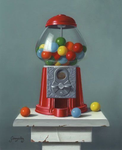 George A. Gonzalez | Gumball Commission Gumball Machine Art, Vintage Gumball Machine, Machine Art, Life Paintings, Gumball Machine, Arabic Art, Painting Still Life, Kitchen Art, Still Life Painting